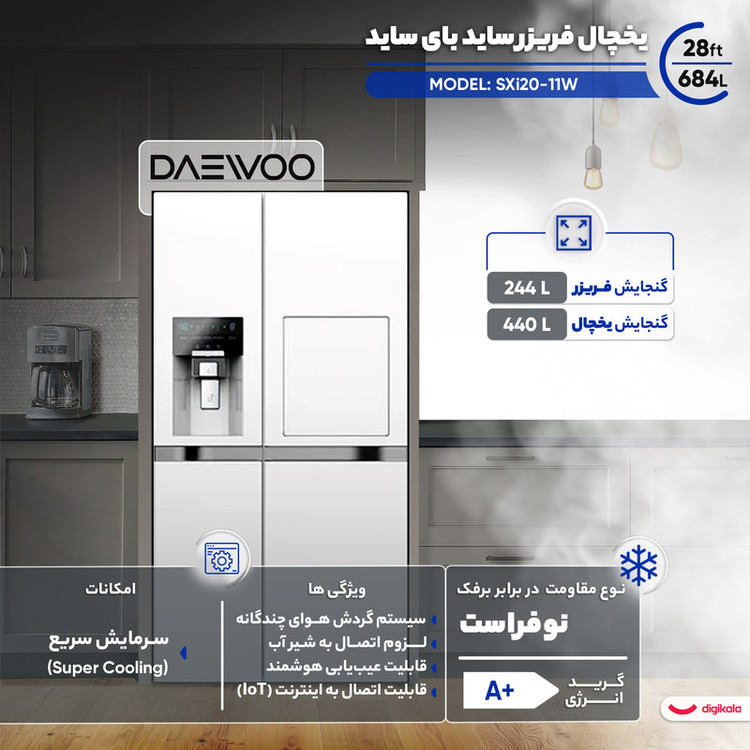 یخچال فریزر ساید بای ساید ۲۹ فوت دوو مدل SXi20-11W