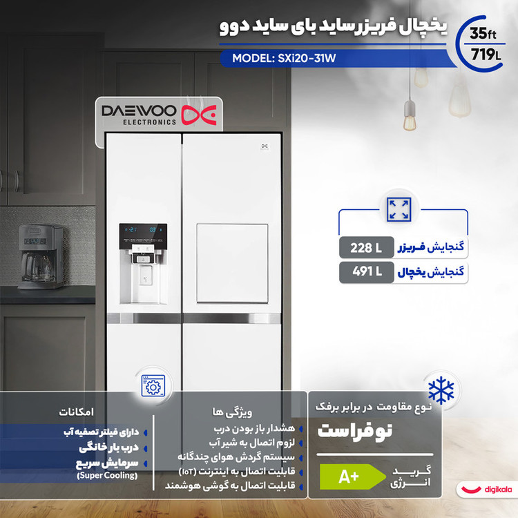 یخچال فریزر ساید بای ساید 35 فوت دوو مدل SXi20-31W