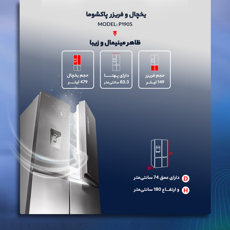 یخچال فریزر ساید بای ساید 19 فوت پاکشوما مدل 4D RDP 530 X