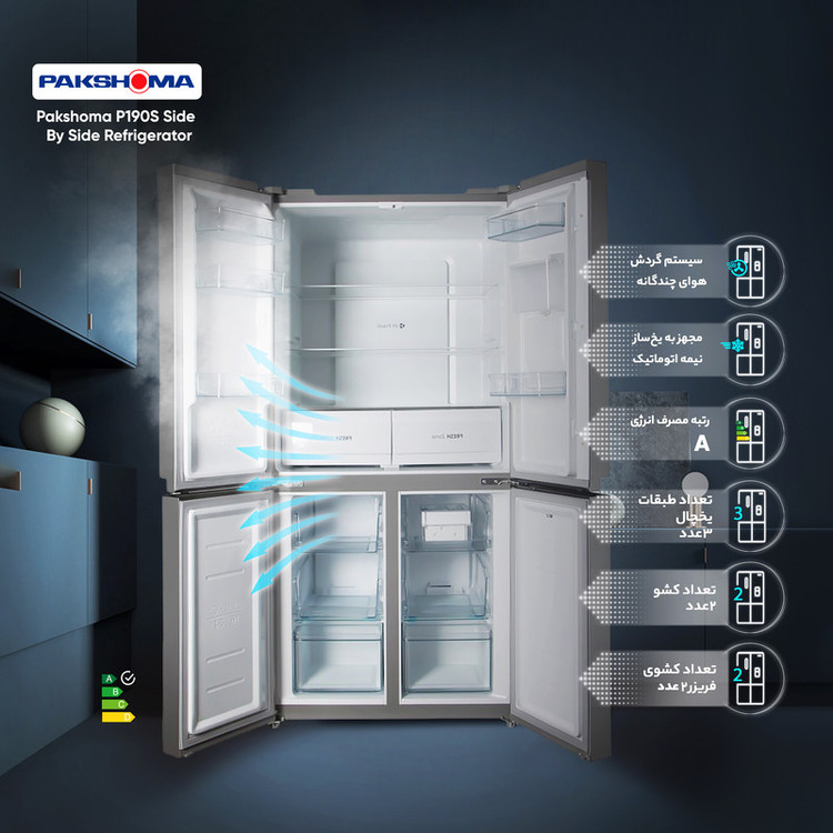 یخچال فریزر ساید بای ساید 19 فوت پاکشوما مدل 4D RDP 530 X