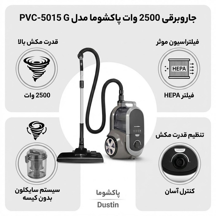جاروبرقی 2500 وات پاکشوما مدل PVC-5015 G