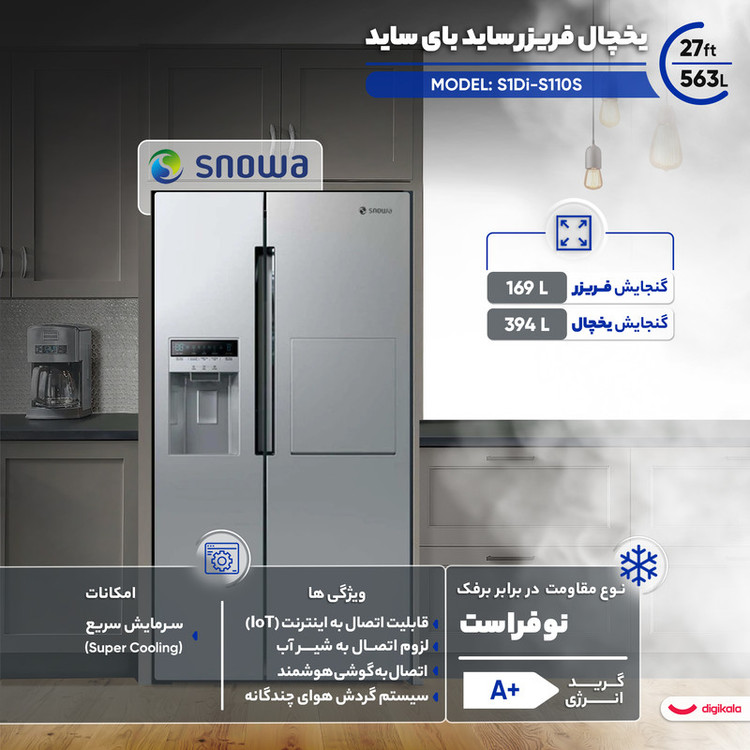 یخچال فریزر ساید بای ساید 27 فوت اسنوا مدل S1Di-S110S