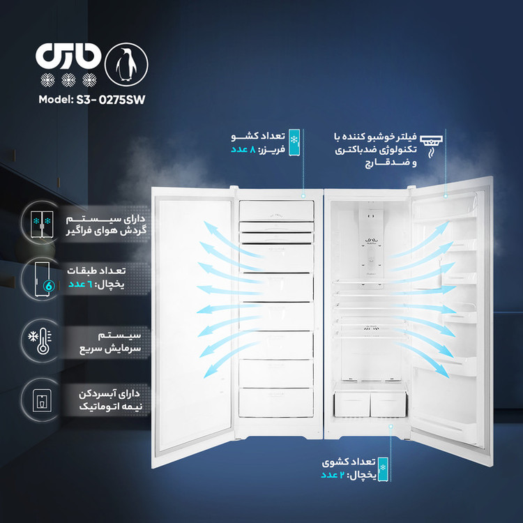 یخچال و فریزر 26 فوت پارس مدل بوران PRN17632EW/W - PFN16634EW