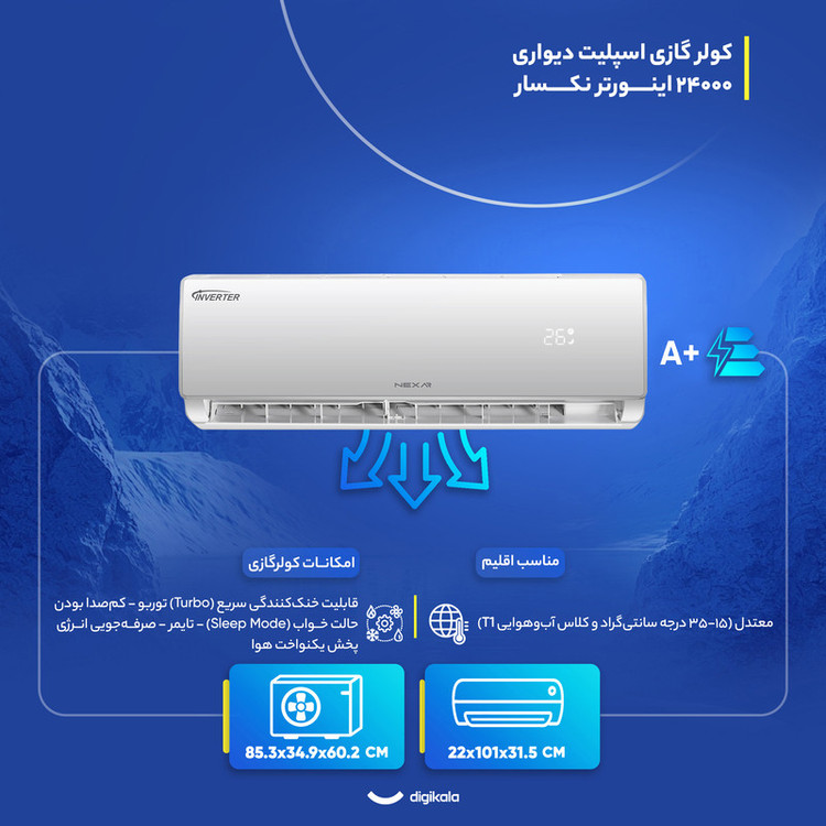 کولر گازی اسپلیت دیواری (Split) 24000 اینورتر نکسار